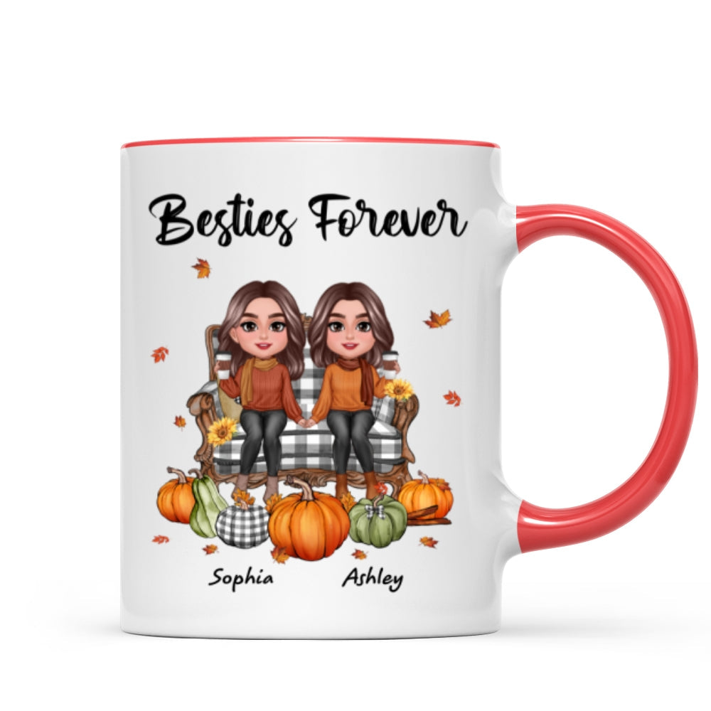 Fall Season Besties Sitting On Chair Personalized Mug