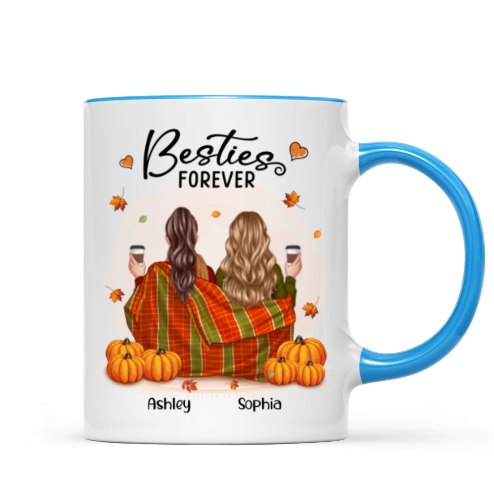 Fall Season Best Friends Sisters With Blanket Pumpkin Patch Personalized Mug