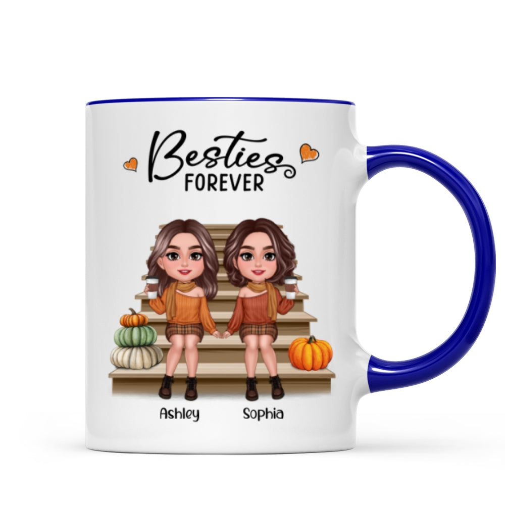 Fall Season Best Friends Sisters Sitting On Stair Personalized Mug