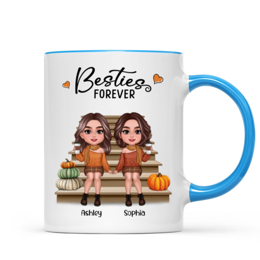 Fall Season Best Friends Sisters Sitting On Stair Personalized Mug