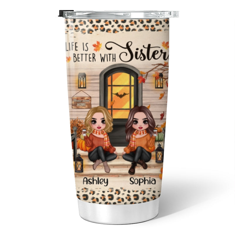 Fall Season Best Friends Sisters Front Porch Personalized Tumbler