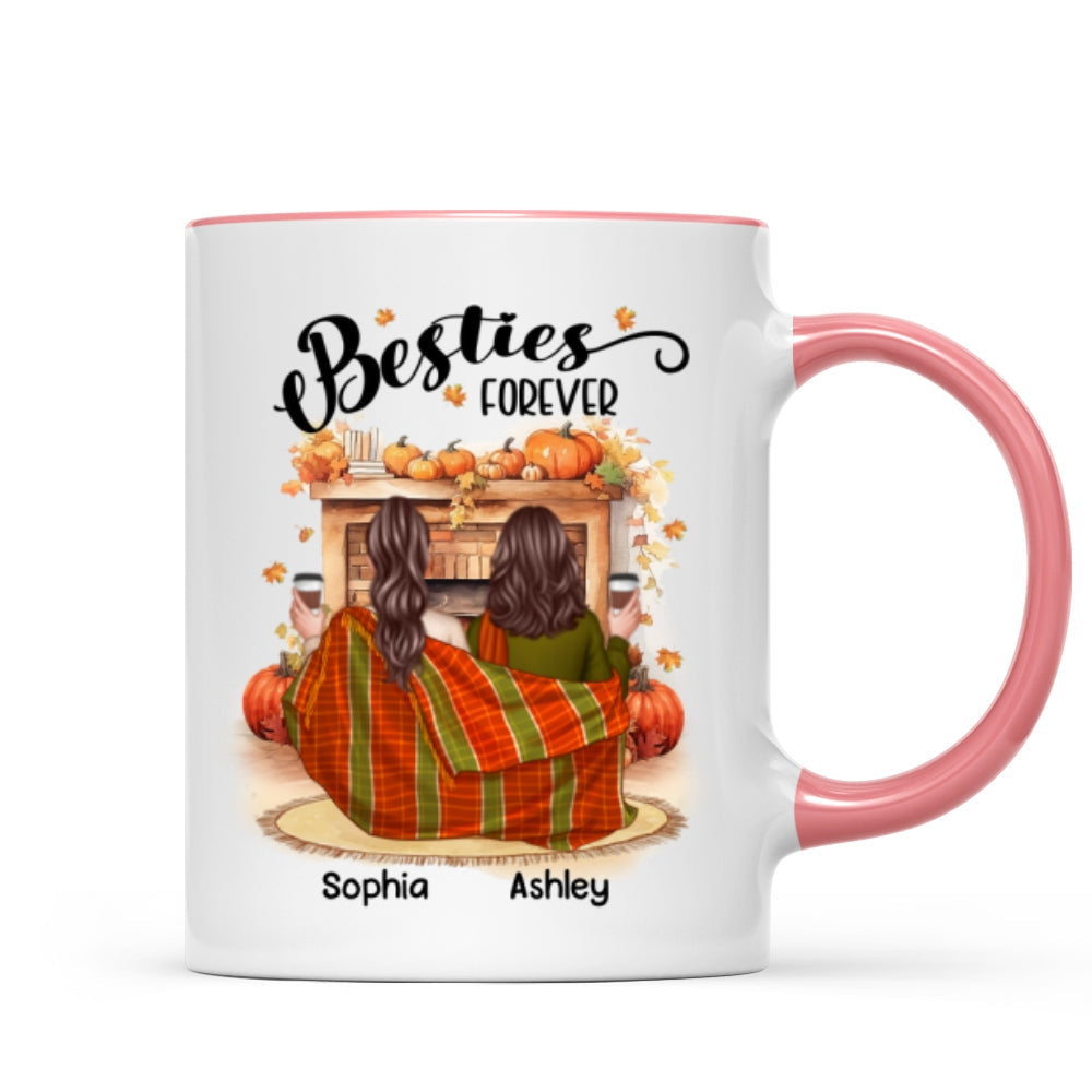 Fall Season Best Friends Sisters Fireplace Personalized Mug