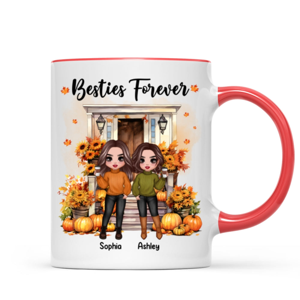 Fall Season Besties Sister Standing Front Door Personlized Mug
