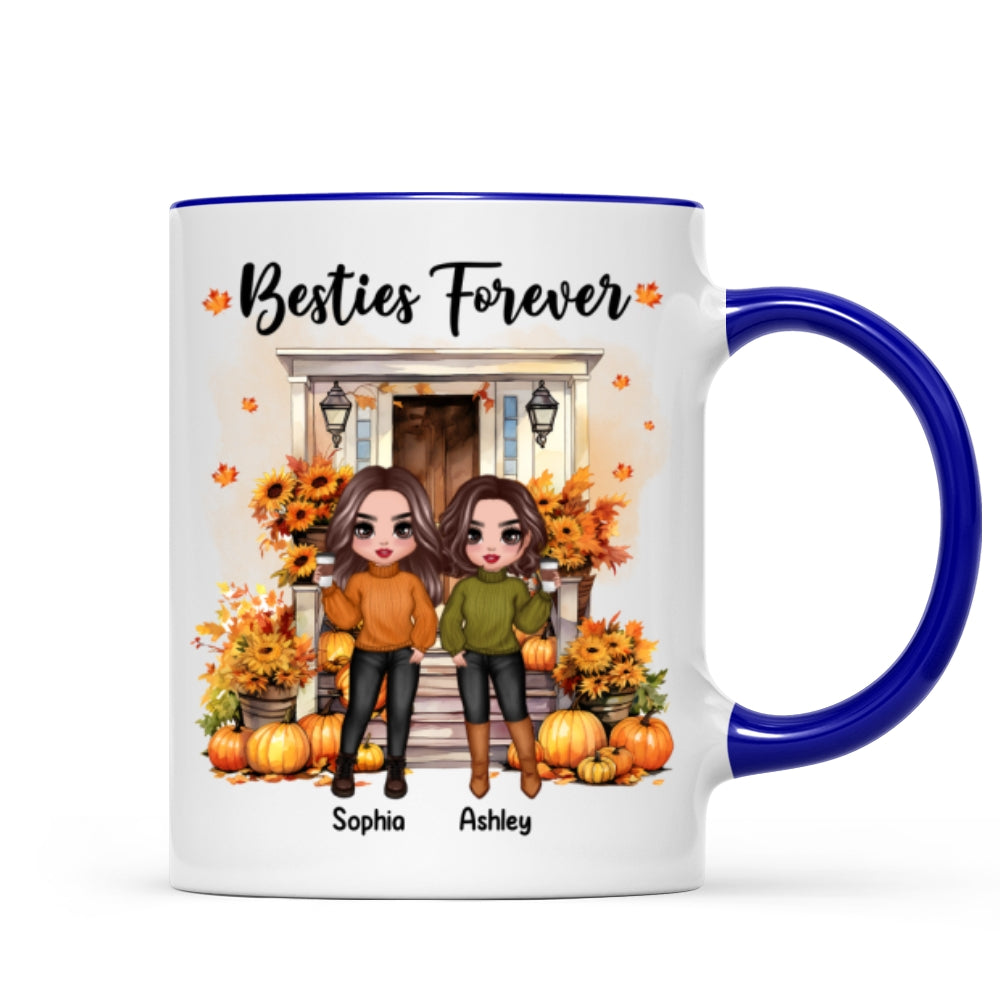 Fall Season Besties Sister Standing Front Door Personlized Mug